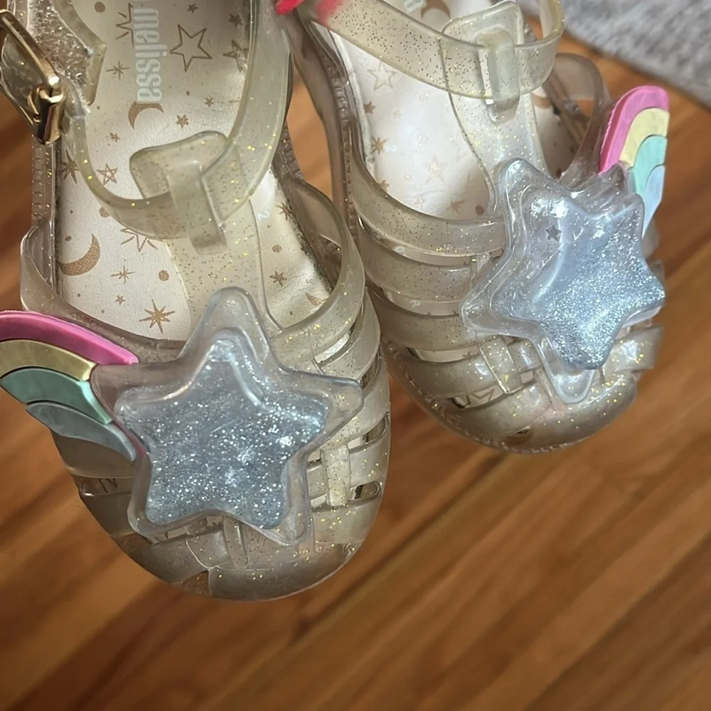 MINI MELISSA gold glitter shooting star sandals size 8